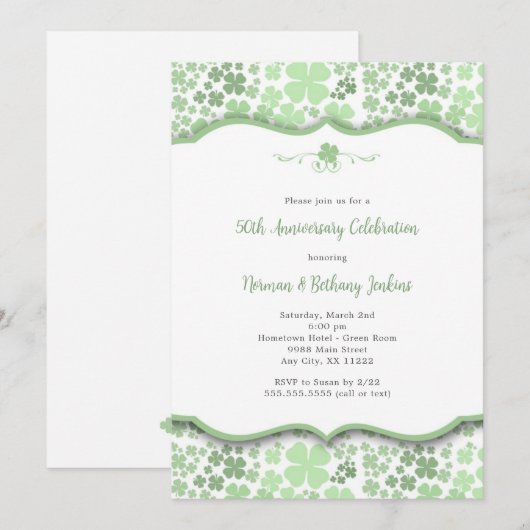 Modern Iers Jubileum Party Invite met klavers Kaart (Voorkant / Achterkant)