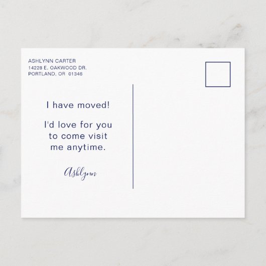 Modern ik heb New Home Navy Blue verplaatst Aankondigingskaart (Achterkant)