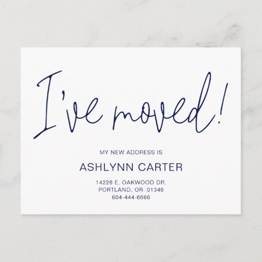 Modern ik heb New Home Navy Blue verplaatst Aankondigingskaart (Voorkant)