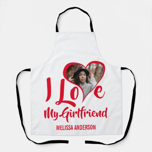 Modern ik hou van mijn Vriendin | Hartfoto Schort (Voorkant)
