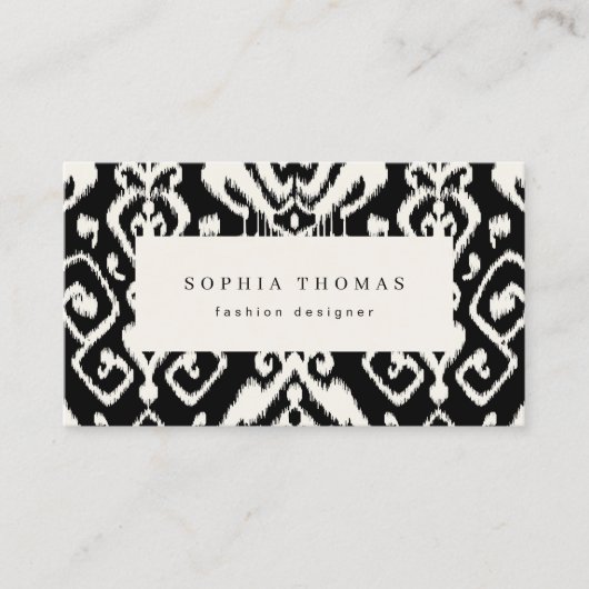 Modern ikat Black White professioneel visitekaartj Visitekaartje (Voorkant)