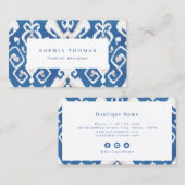 Modern ikat blue white professional visitekaartje (Voorkant / Achterkant)