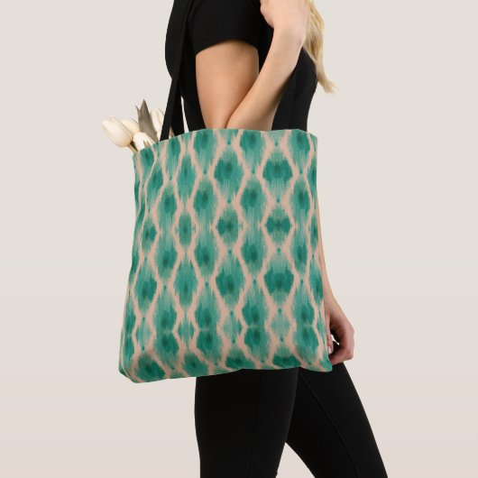 Modern Ikat Boho Tote Bag | Teal & Clay Textured (Dichtbij)