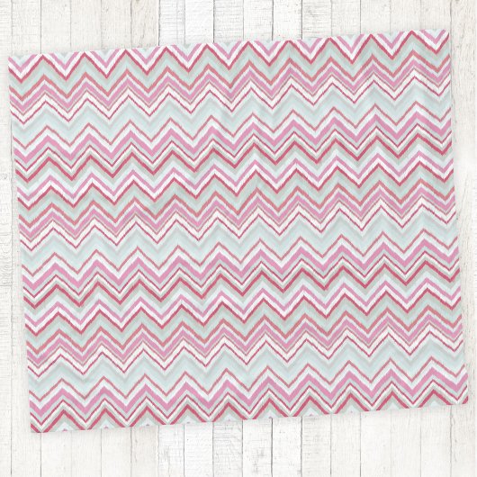 Modern Ikat Chevron Stripe Abstract Roze Groen Fleece Deken