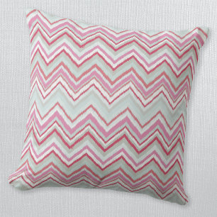 Modern Ikat Chevron Stripe Abstract Roze Groen Kussen