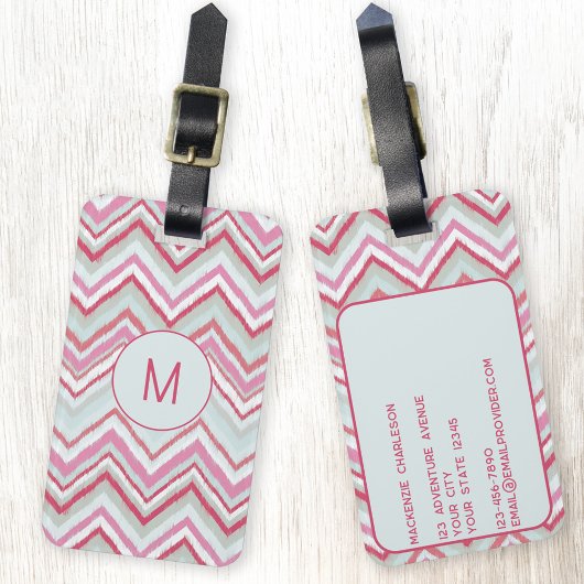 Modern Ikat Chevron Stripe Monogram Initiaal Bagagelabel