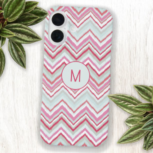 Modern Ikat Chevron Stripe Monogram Initiaal iPhone 16 Hoesje