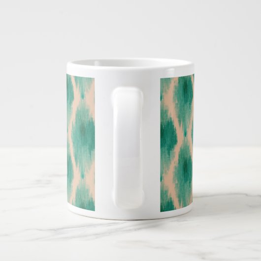 Modern Ikat Pattern Mug | Teal & Clay Boho Design Grote Koffiekop (Achterkant)