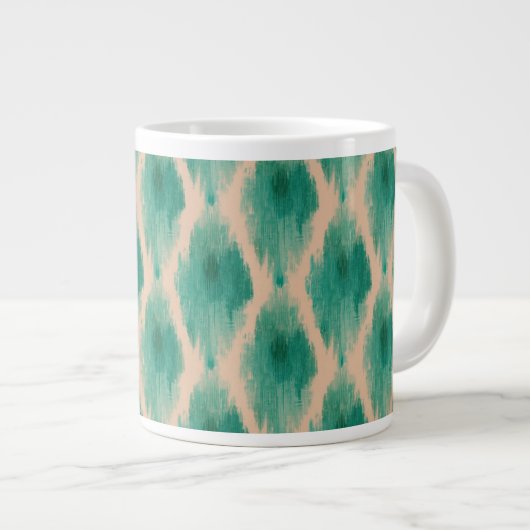 Modern Ikat Pattern Mug | Teal & Clay Boho Design Grote Koffiekop (Voorkant rechts)