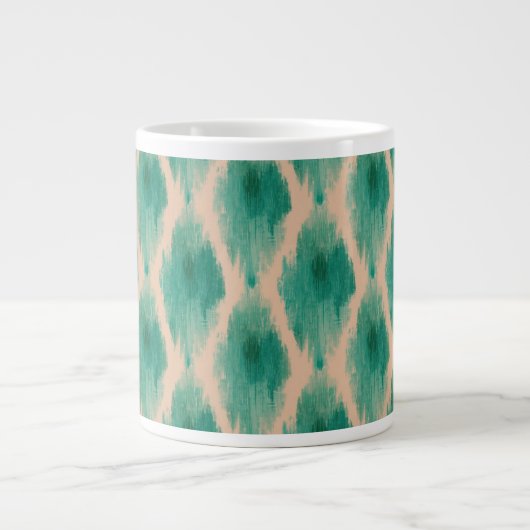Modern Ikat Pattern Mug | Teal & Clay Boho Design Grote Koffiekop (Voorkant)