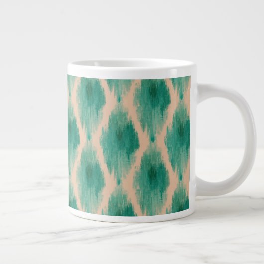 Modern Ikat Pattern Mug | Teal & Clay Boho Design Grote Koffiekop (Rechts)