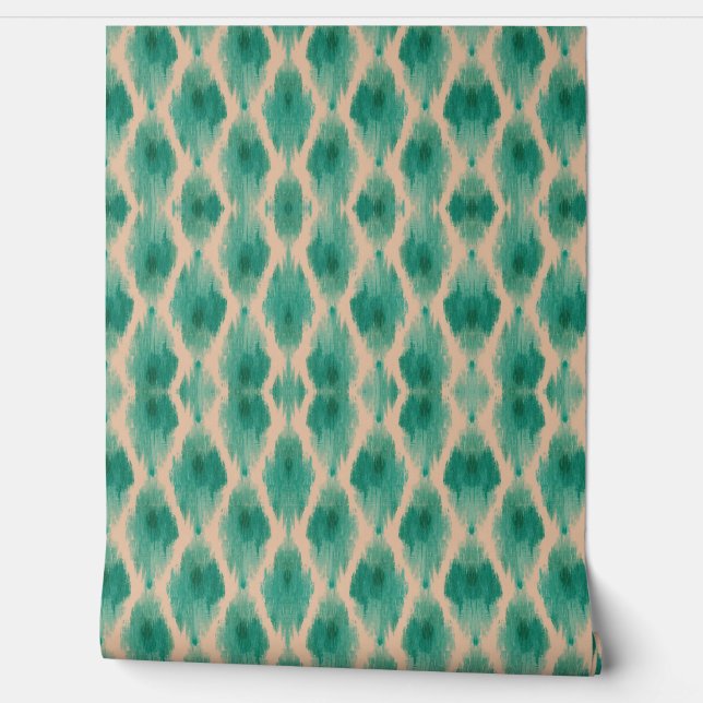 Modern Ikat Teal & Beige Wallpaper | Organic Boho Behang (Afrollen)