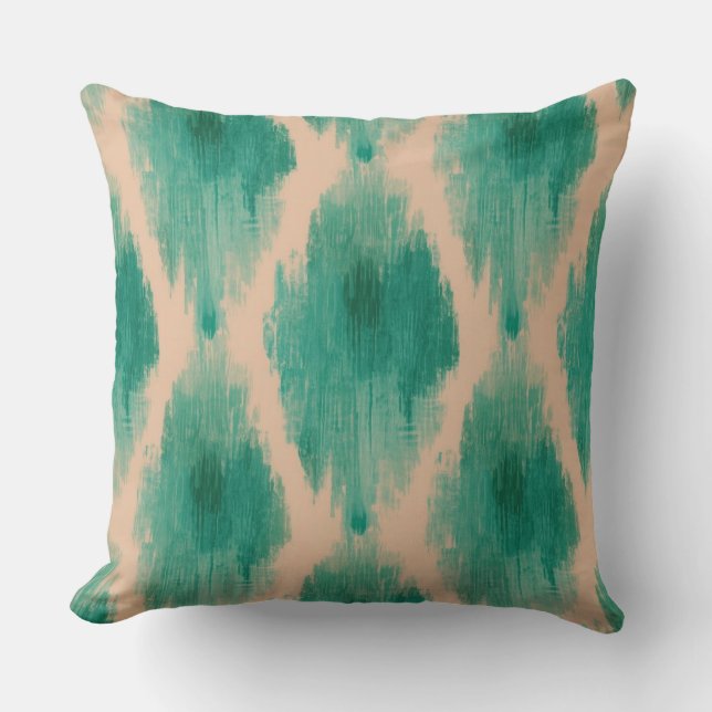 Modern Ikat Teal & Clay Throw Pillow | Boho-Lux Kussen (Voorkant)