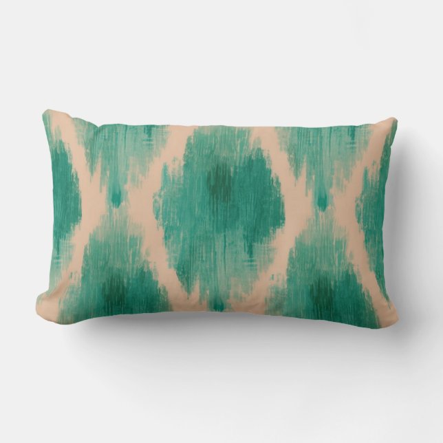 Modern Ikat Teal Lumbar Pillow | Textured Boho Kussen (Voorkant)