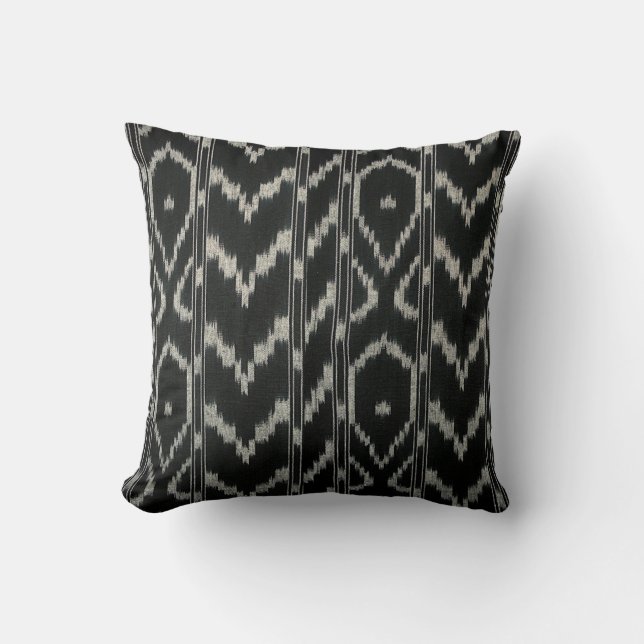 Modern Ikat Tribal Chevron | zwarte grijs Kussen (Voorkant)