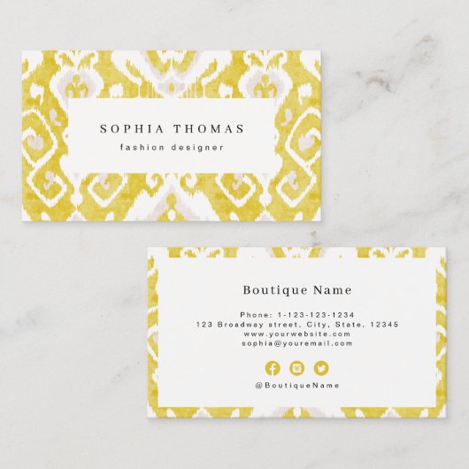 Modern ikatpatroon geel professioneel visitekaartje (Voorkant / Achterkant)