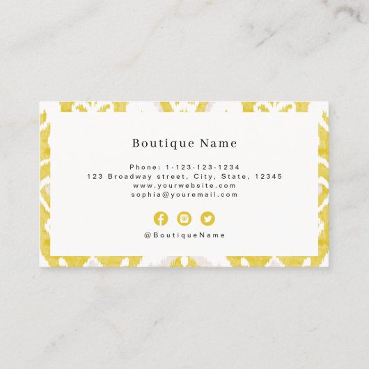 Modern ikatpatroon geel professioneel visitekaartje (Achterkant)