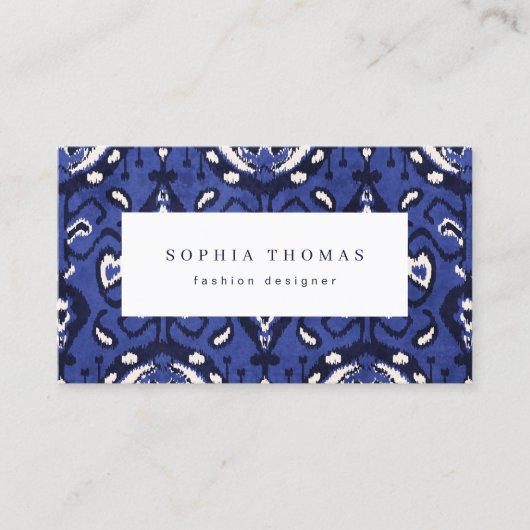 Modern ikatpatroonblauw professioneel visitekaartje (Voorkant)