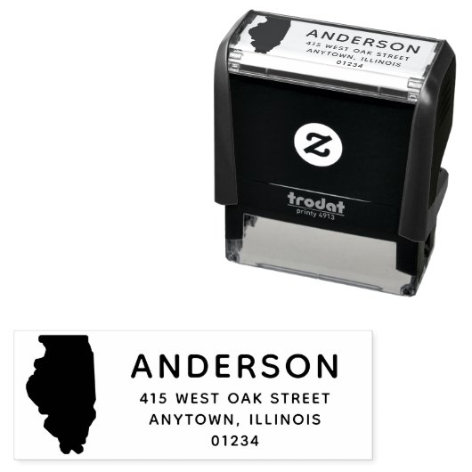 Modern ILLINOIS State Shape Retouradres Zelfinktende Stempel (In situ)