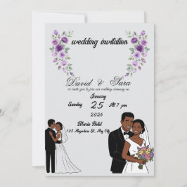 Modern Illustrated Black Couple Wedding Invitation Kaart