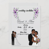 Modern Illustrated Black Couple Wedding Invitation Kaart (Voorkant / Achterkant)