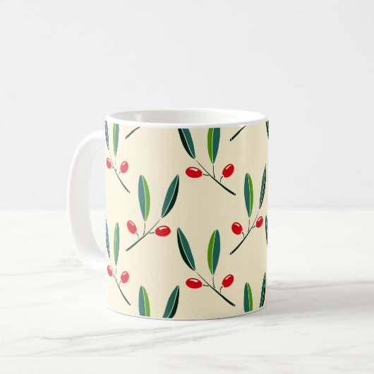 Modern Illustrated Red Berries Pattern Koffiemok (Voorkant links)