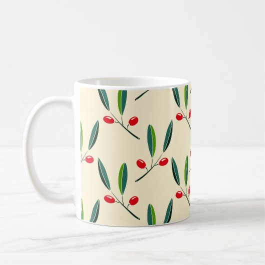 Modern Illustrated Red Berries Pattern Koffiemok (Links)
