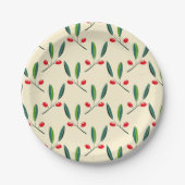 Modern Illustrated Red Berries Pattern Papieren Bordje (Voorkant)