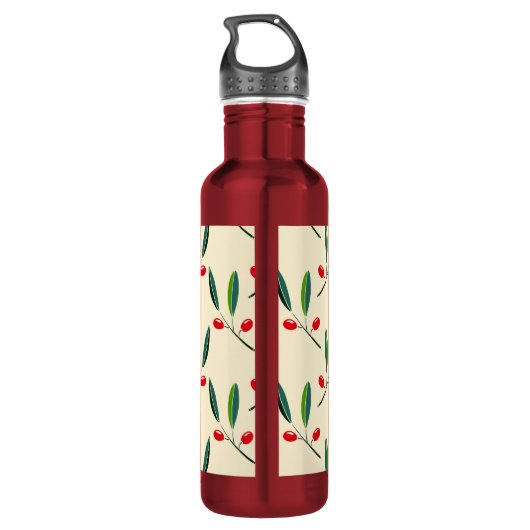 Modern Illustrated Red Berries Pattern Personalise Waterfles (Achterkant)