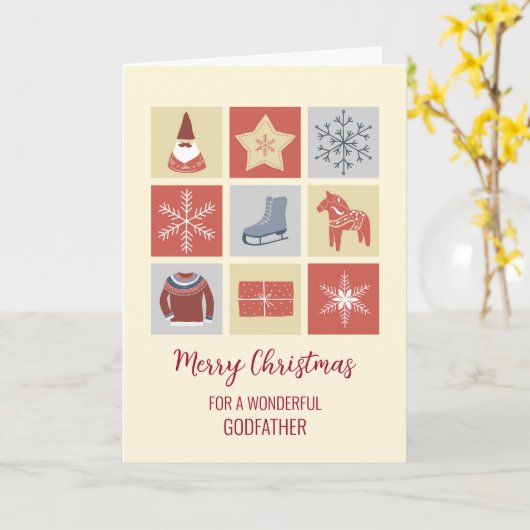 Modern Illustrations Godfather Merry Christmas Kaart (Gele Bloem)