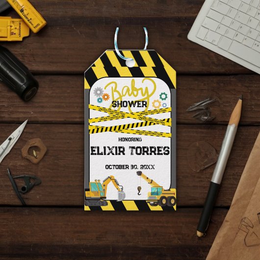 Modern in aanbouw Baby shower Cadeaulabel