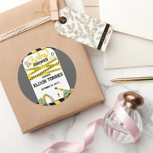 Modern in aanbouw Baby shower Ronde Sticker (Geschenken)