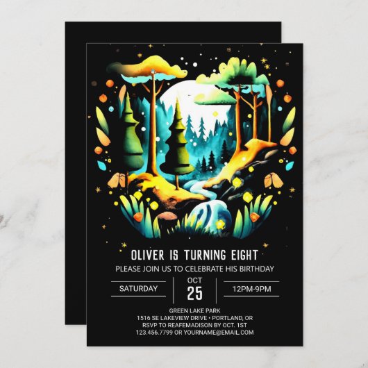 Modern In de Bossen Kinderen Verjaardag Kaart (Voorkant / Achterkant)