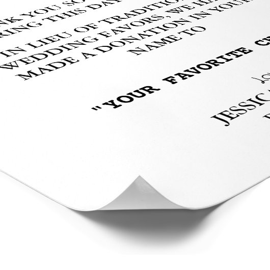 Modern in plaats van gunsten bruiloft liefdadighei poster (Hoek)