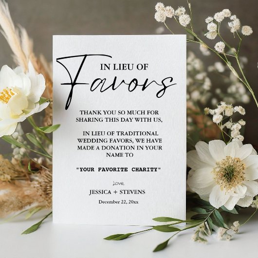 Modern in plaats van gunsten bruiloft liefdadighei reclamebord met voetstuk