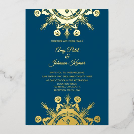 Modern Indian Hindu Mandala Wedding geperst Folie Uitnodiging (Voorkant)