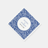 Modern indigo blauw wit blad patroon bruiloft servetten (Hoek)