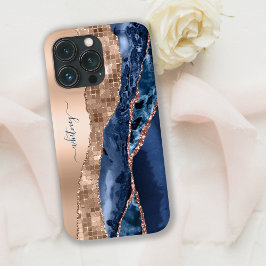 Modern Indigo Blue Agaat & Roos Gold Confetti Leaf Case-Mate iPhone Case