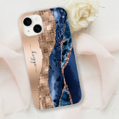Modern Indigo Blue Agaat & Roos Gold Confetti Leaf Case-Mate iPhone Case