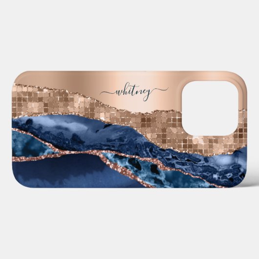Modern Indigo Blue Agaat & Roos Gold Confetti Leaf Case-Mate iPhone Case (Achterkant (horizontaal))