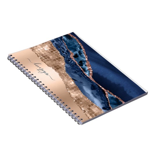 Modern Indigo Blue Agaat & Roos Gold Confetti Leaf Notitieboek (Rechterzijde)