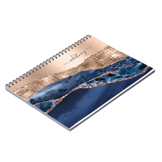 Modern Indigo Blue Agaat & Roos Gold Confetti Leaf Notitieboek (Linkerzijde)