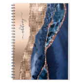 Modern Indigo Blue Agaat & Roos Gold Confetti Leaf Notitieboek (Voorkant)