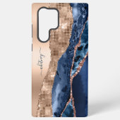 Modern Indigo Blue Agaat & Roos Gold Confetti Leaf Samsung Galaxy Hoesje (Achterkant)