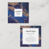 Modern Indigo Blue Marble Makeup Artist Vierkante Visitekaartje (Voorkant / Achterkant)