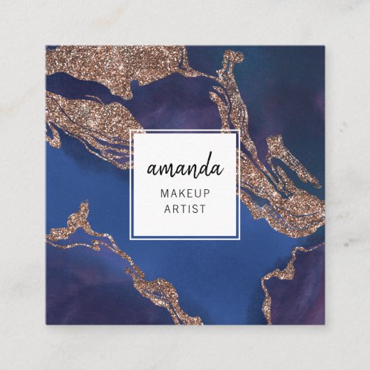 Modern Indigo Blue Marble Makeup Artist Vierkante Visitekaartje (Voorkant)