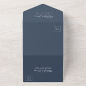 Modern Indigo Blue Silver Glitter Wedding All In One Uitnodiging (Buitenkant)
