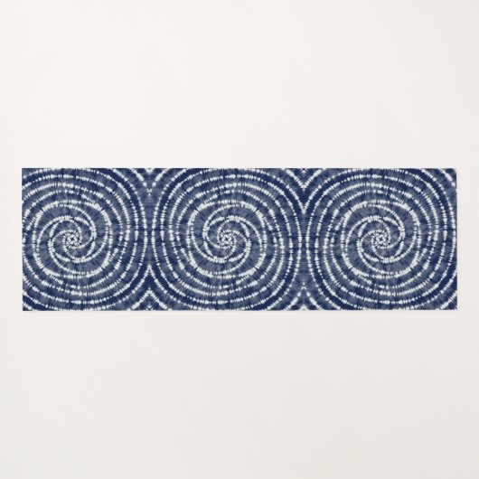 Modern Indigo Blue Spiral Pattern Shibori Yogamat (Achterkant (horizontaal))