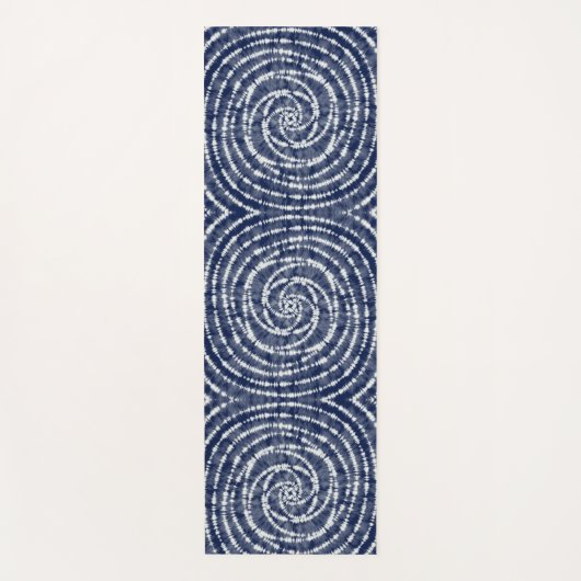 Modern Indigo Blue Spiral Pattern Shibori Yogamat (Voorkant)