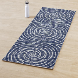 Modern Indigo Blue Spiral Pattern Shibori Yogamat